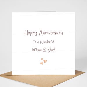 Jubiläumskarte für Mama und Papa, alles Gute zum Jubiläum für eine wunderbare Mama und Papa, einfache Jahrestagskarte für die Hochzeit der Eltern, 15 x 15 cm, innen leer