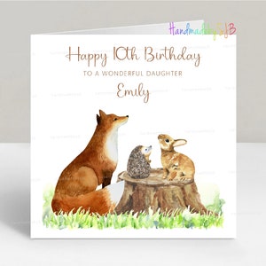 Carte d'anniversaire personnalisée avec un animal des bois, tout âge/relation/nom, fille/petite-fille/nièce/maman/papa/grand-père/mamie/grand-mère/grand-mère/grand-mère 6 x 6 po