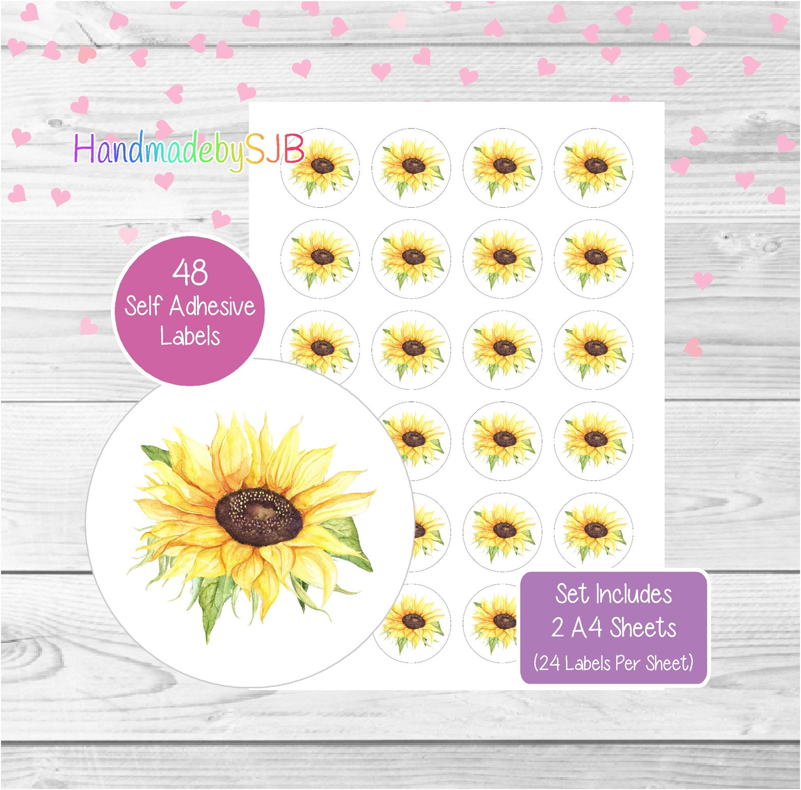 Sunflower Stickers 48 Round Labels 2 A4 Sheets 24 per | Etsy