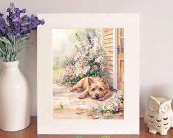 Cairn Terrier Watercolour Print, Free-Standing 10" x 8" Picture Mount, Dog Wall Art, Birthday/Christmas/New Home Gift, Home Decor