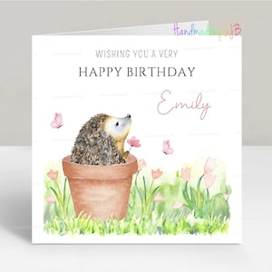 Carte d'anniversaire personnalisée hérisson, belle carte de voeux pour fille petite-fille maman grand-mère nan nièce soeur, 6 x 6 po, blanc à l'intérieur