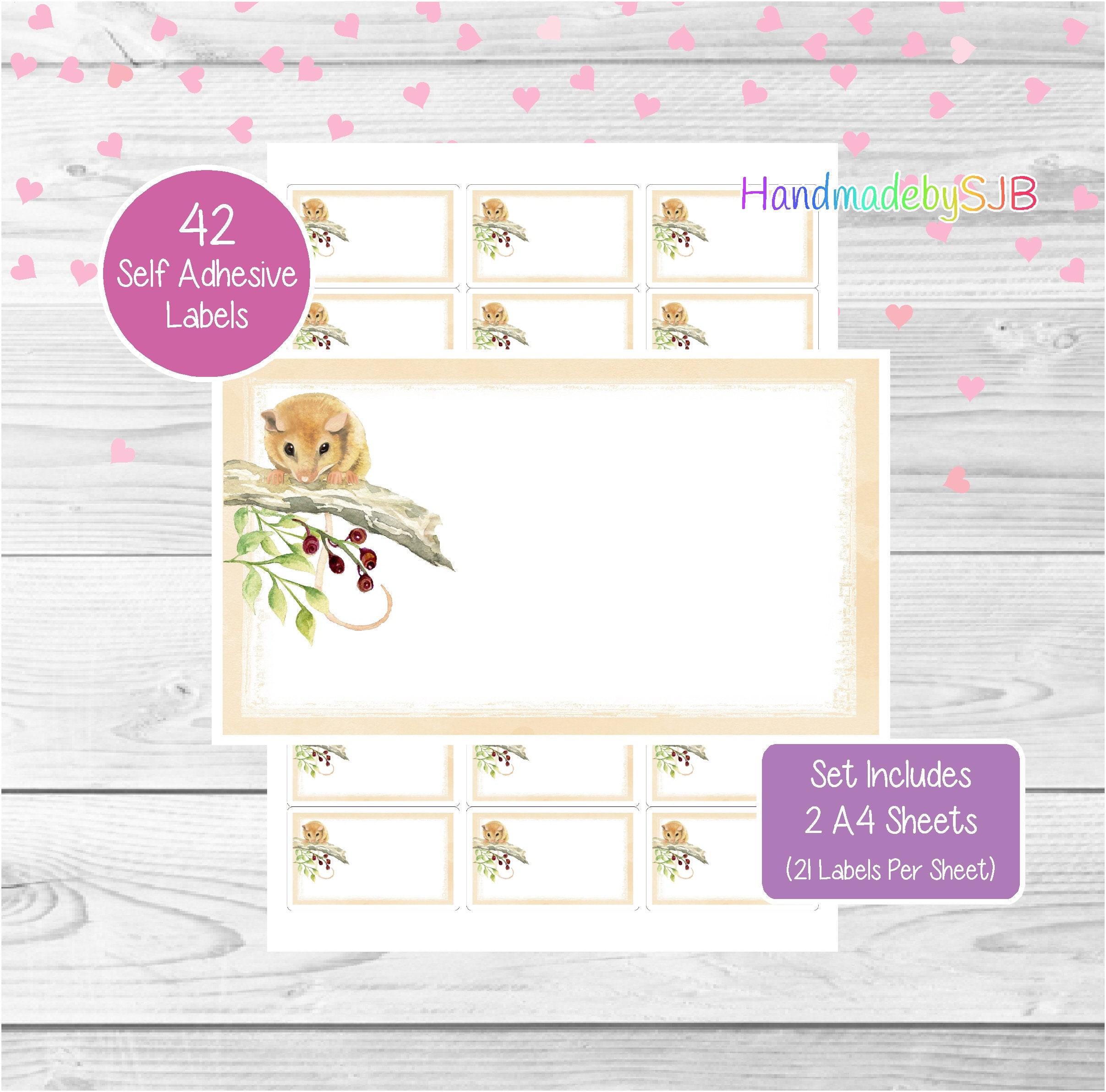 Field Mouse Labels, 42 Blank Multi Purpose Stickers (2 A4 Sheets, 21 Per Sheet), Fun For Address Labels/Gift Tags/Party Bags