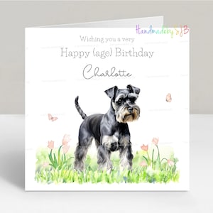 Carte d'anniversaire personnalisée pour schnauzer nain, tout âge, fille/petite-fille/soeur/nièce/amie/maman, 6 x 6 po, blanc à l'intérieur