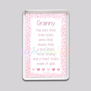 Granny Fridge Magnet, Has Ears That Truly Listen Poem, Lovely Sentimental Gift, Fun Birthday/Mother&#39;s Day/Christmas Present