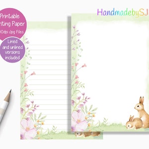 Utskrivbart skrivpapper med kanin/digitalt nedladdningsbart anteckningspapper/A5-papper för direktnedladdning/amerikanskt brevpapper/nedladdningsbart brevpapperset/kaninpresent