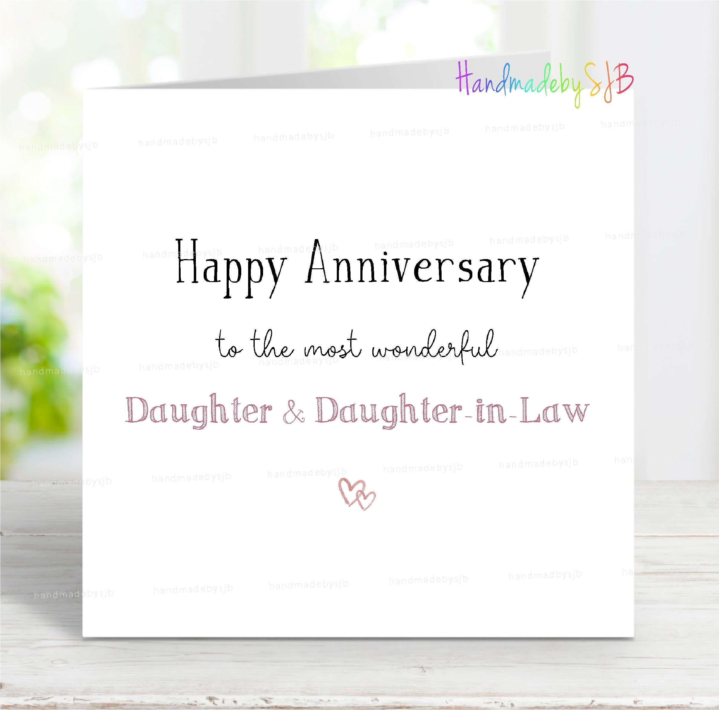 Tarjeta de aniversario de bodas para hija y nuera, para la más maravillosa..., con posibilidad de añadir un año, diseño sencillo y encantador, 15 x 15 cm, interior en blanco.