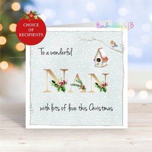 Cartão de Natal Nan/Nana/Nanny, Cartão de felicitações 'To A Wonderful', 6" x 6", Em branco por dentro para você escrever sua própria mensagem