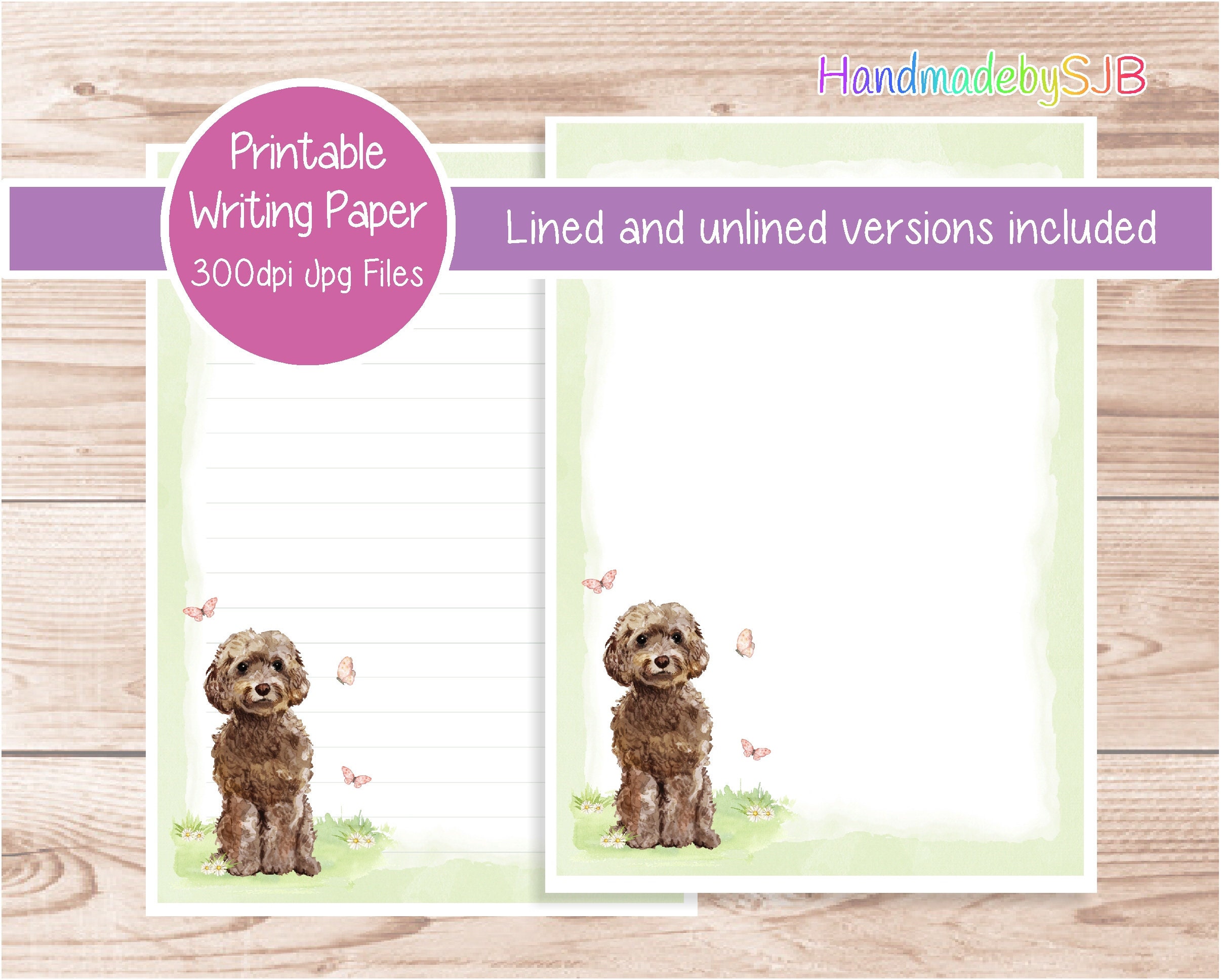 A5 printable PACK 10 designs lined & unlined writing paper cute animals 4 kids