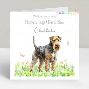 Carte d'anniversaire personnalisée Airedale Terrier, tout âge, fille/petite-fille/soeur/nièce/amie/maman, 6 x 6 po.