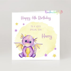 Carte d'anniversaire personnalisée dragon (n°2), tout âge/relation/nom, garçon/fille/fils/fille/petit-fils/petite-fille/nièce/neveu, 1er/2e/3e/4e
