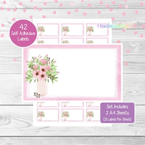 Floral/Blumen Etiketten, 42 leere Mehrzweckaufkleber (2 A4-Blätter, 21 pro Blatt), Spaß für Adressaufkleber/Geschenkanhänger/Etikettierung