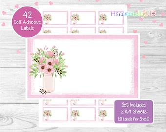 Floral/Flower Labels, 42 Blank Multi Purpose Stickers (2 A4 Sheets, 21 Per Sheet), Fun For Address Labels/Gift Tags/Labelling