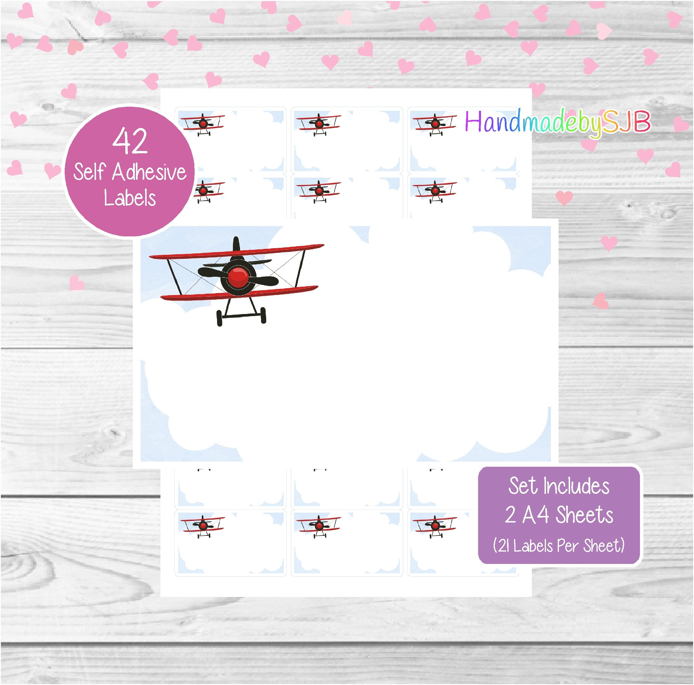 Airplane Labels, 42 Blank Multi Purpose Stickers (2 A4 Sheets, 21 Per Sheet), Fun For Address Labels/Gift Tags/Party Bags