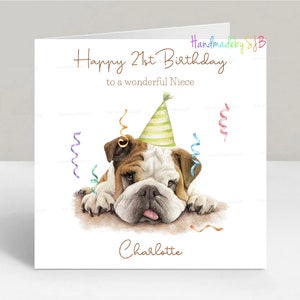 Personalisierte Bulldogge Geburtstagskarte, jedes Alter / Beziehung, 6 "x 6" quadratisch, innen leer, ideal für Sohn / Tochter / Enkelin / Schwester / Nichte / Freund