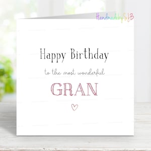 Tarjeta de cumpleaños para abuela, "Feliz cumpleaños a la abuela más maravillosa", tarjeta de felicitación sentimental, 15 x 15 cm, interior en blanco