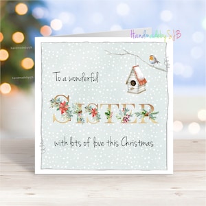 Kerstkaart voor zus, 'To A Wonderful'-wenskaart, 6 x 6 inch, blanco binnenkant zodat je je eigen bericht kunt schrijven