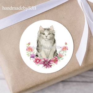 RagaMuffin Katze Aufkleber, 40 mm, Oberfläche matt, 48 Aufkleber (2 A4 Bögen), runde Etiketten für Briefumschläge/Geschenke