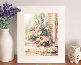 French Bulldog Watercolour Print, Free-Standing 10" x 8" Picture Mount, Frenchie Wall Art, Birthday/Christmas/New Home Gift, Dog Home Decor