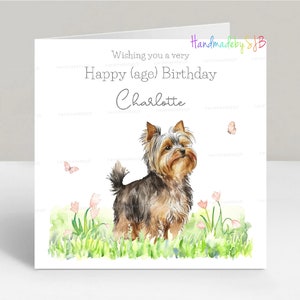 Carte d'anniversaire personnalisée Yorkshire Terrier/Yorkie, tout âge, fille/petite-fille/soeur/nièce/amie/maman, 6 x 6 po, blanc à l'intérieur