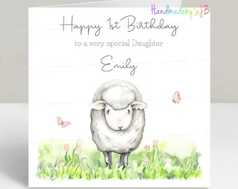 Personalised Sheep Birthday Card, Any Age/Relation, Son/Daughter/Grandson/Granddaughter/Niece/Nephew/Baby Girl/Boy, 6" x 6", Blank Inside
