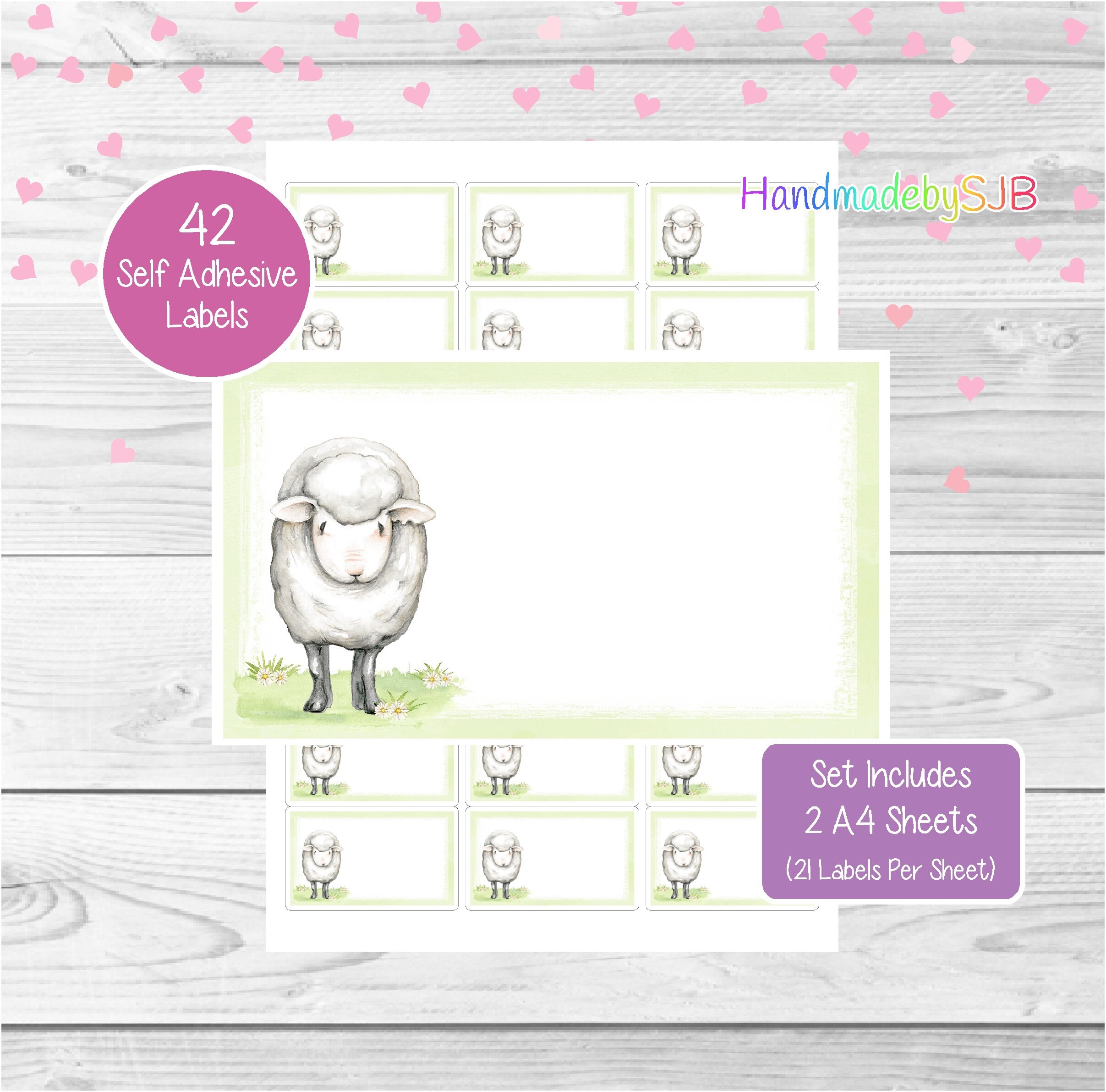 Sheep Labels, 42 Blank Multi Purpose Stickers (2 A4 Sheets, 21 Per Sheet), Fun For Address Labels/Gift Tags/Party Bags