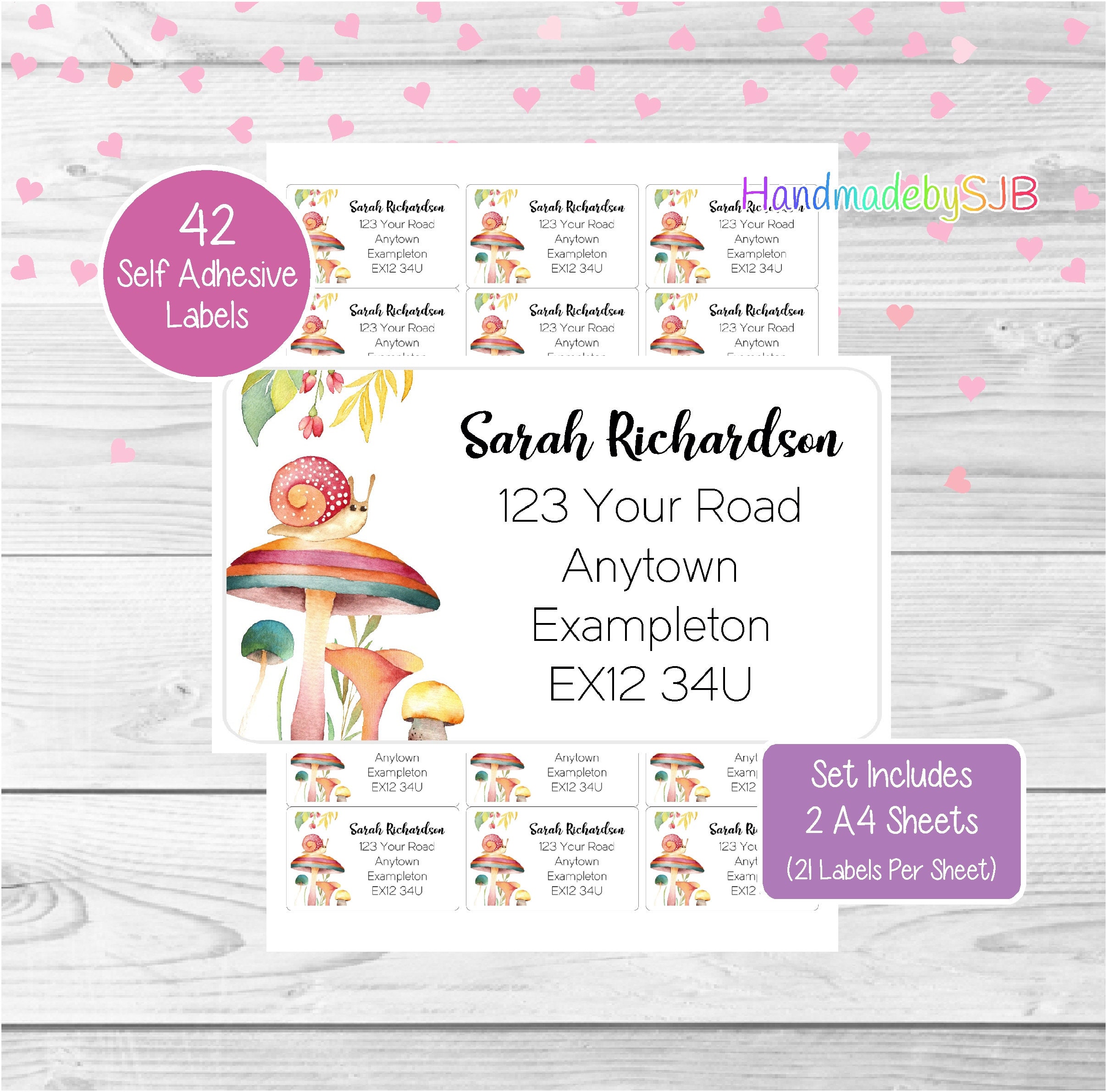 Snail Personalised Address Labels, 42 Custom Return Stickers, Fun Novelty Set Includes 2 A4 Sheets (21 per sheet)