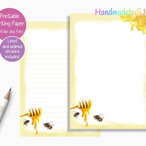 Bumblebee/Honey Bee Printable Writing Paper/Digital Download Note Paper/Instant Download A5/US Letter Size Paper/Downloadable Stationery Set