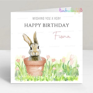 Carte d'anniversaire personnalisée avec lapin, belle carte de voeux idéale pour fille petite fille maman grand-mère nan nièce soeur, 6 x 6 po, vierge à l'intérieur