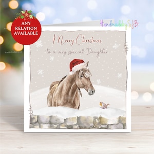Carte de Noël cheval, toute relation, 15 x 15 cm, vierge à l'intérieur, idéale pour maman/fille/petite-fille/grand-mère/grand-mère/soeur/nièce/amie