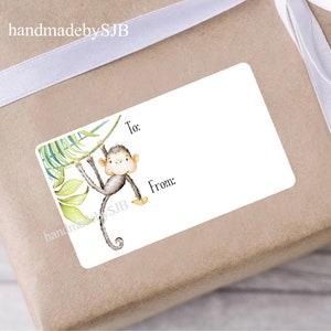 Etiquetas de regalo de mono, 21 etiquetas de regalo de cumpleaños 'A...Desde...', etiquetas adhesivas para regalo, pegatinas para bolsos de fiesta, 1 hoja A4, acabado mate, 2,5" x 1,5"