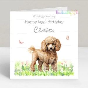 Carte d'anniversaire personnalisée pour chien caniche (abricot), tout âge, fille/petite-fille/soeur/nièce/amie/maman, 6 x 6 po., vierge à l'intérieur