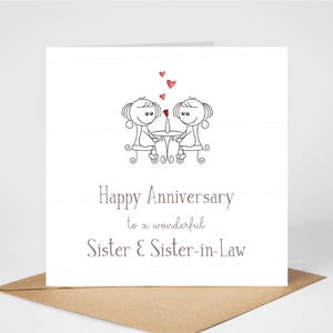 Sister & Sister-in-Law Anniversary Card, Fun Lesbian Wedding Anniversary Card, Cute Happy Anniversary Card For Same Sex Gay Women, 6"x6"