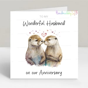 Carte d'anniversaire de mari, à mon merveilleux mari pour notre anniversaire de mariage, jolie image sentimentale de loutre, 6 x 6 po.