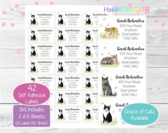 British Shorthair/Domestic Tabby Cat Personalised Address Labels, 42 Custom Return Stickers, 2 A4 Sheets, 21 per sheet-Choice of Cat