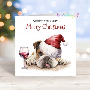 Bulldogge Weihnachtskarte, lustige Neuheit Grußkarte, lustige betrunkene Hundekarte, 6 "x 6", innen leer, damit Sie Ihre eigene Nachricht schreiben können