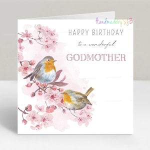 Cartão de aniversário da madrinha Robin, cartão de felicitações Garden Birds, 6"x6", em branco por dentro
