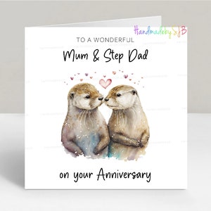 Carte de joyeux anniversaire pour maman et beau-père, sur votre carte de voeux d'anniversaire, jolie image sentimentale de loutre, 6 x 6 po, blanc à l'intérieur