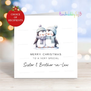 Belle-soeur et beau-frère/son petit ami/son fiancé carte de Noël, joyeux Noël à une soeur spéciale, couple de pingouins, 6 x 6 po, blanc à l'intérieur