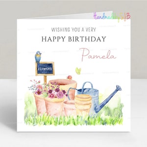 Carte d'anniversaire jardinage personnalisée, thème jardin/jardinier, 15 x 15 cm, vierge à l'intérieur, belle pour maman/grand-mère/grand-mère/soeur/tante/amie/femme