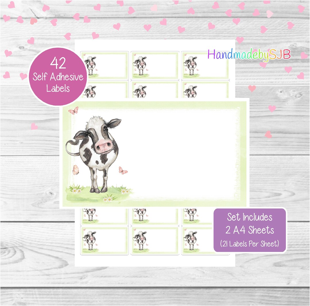 Cow Labels, 42 Blank Multi Purpose Stickers (2 A4 Sheets, 21 per Sheet ...