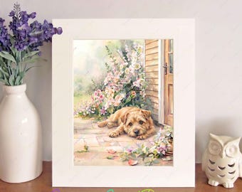 Norfolk Terrier Watercolour Print, Free-Standing 10" x 8" Picture Mount, Dog Wall Art, Birthday/Christmas/New Home Gift, Home Decor