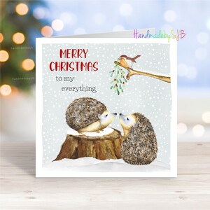 Joyeux Noël à tout, carte de Noël hérisson mignon, amusante carte mari/femme/petit ami/petite amie/partenaire, 6 x 6 po, blanc à l'intérieur