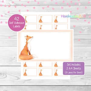 May include: A set of 42 self-adhesive labels featuring a cute fox illustration. The labels are printed on two A4 sheets, with 21 labels per sheet. The labels are perfect for adding a touch of whimsy to your gifts, crafts, or party favours.