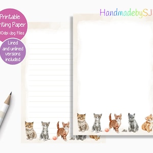 Cute Kittens Printable Writing Paper/Digital Download Cat Note Paper/Instant Download A5/US Letter Size Paper/Downloadable Stationery Set