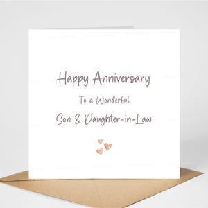 Biglietto di auguri per l'anniversario di matrimonio di figlio e nuora, biglietto di auguri per un felice anniversario di matrimonio, semplice biglietto di auguri per l'anniversario di matrimonio, 15x15 cm, interno vuoto