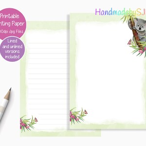 Koala Schreibpapier/Digital Download Notizpapier/Instant Download A5/US Letter Papier/Herunterladbares Briefpapier Set/Geschenk
