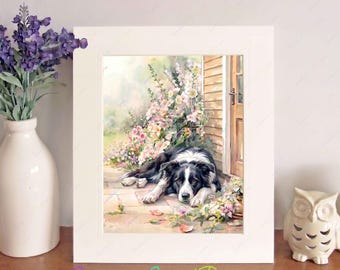 Border Collie Watercolour Print in a Free-Standing 10" x 8" Picture Mount, Dog Wall Art, Birthday/Christmas/New Home Gift, Home Decor