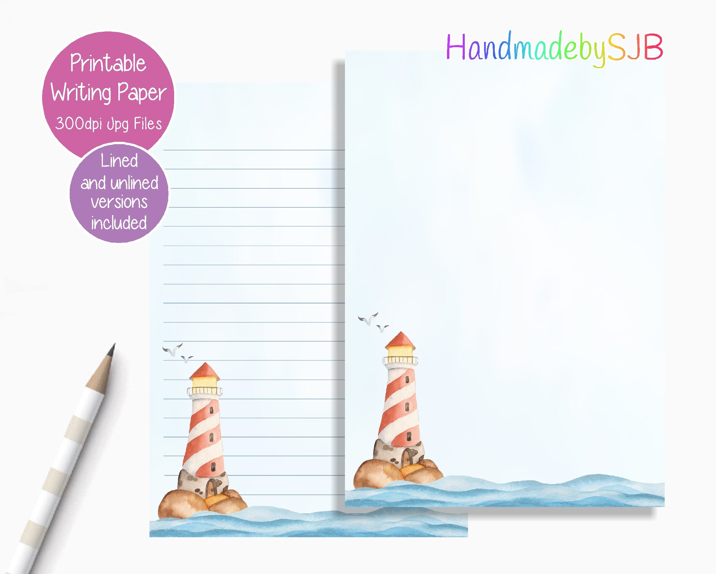 Lighthouse Printable Writing Paper/digital Download Note Etsy Lighthouse Printable Writing Paper/digital Download Note Etsy