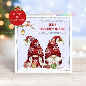 Biglietto di auguri di Natale per figlio e nuora/la sua ragazza/la sua promessa sposa, divertente biglietto di auguri natalizio con gnomo/gonk, 6"x6", interno vuoto