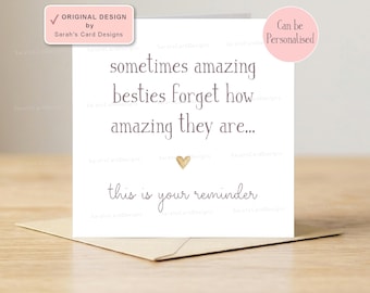 Amazing Bestie Reminder Card, Thank You, Encouragement, Support, Motivational, Friendship, You Are Amazing, Personalised, Designed By Myself